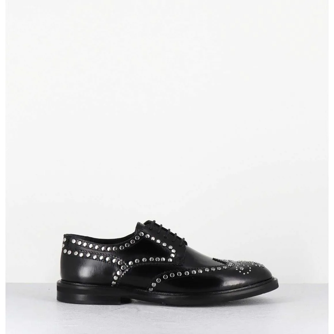 Derbies Plats En Cuir Glace Noir Bout Fleuri & Rivets - Salvo Abra Nero