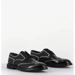 Derbies Plats En Cuir Glace Noir Bout Fleuri & Rivets - Salvo Abra Nero