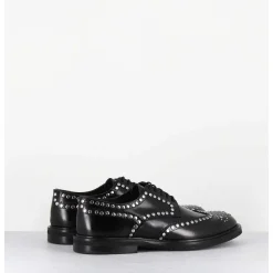 Derbies Plats En Cuir Glace Noir Bout Fleuri & Rivets - Salvo Abra Nero