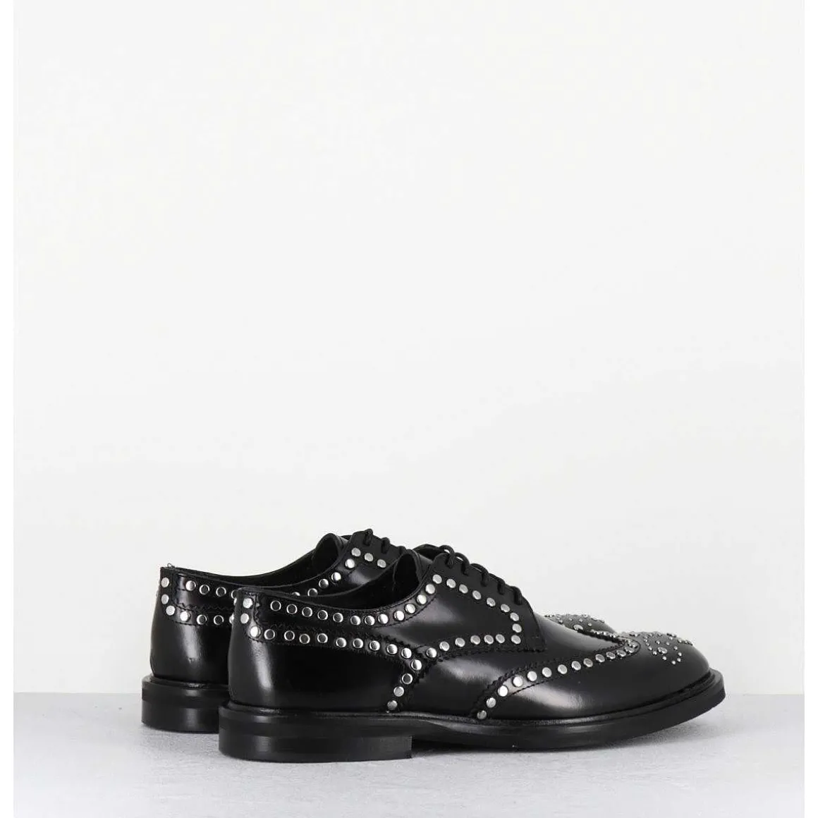 Derbies Plats En Cuir Glace Noir Bout Fleuri & Rivets - Salvo Abra Nero