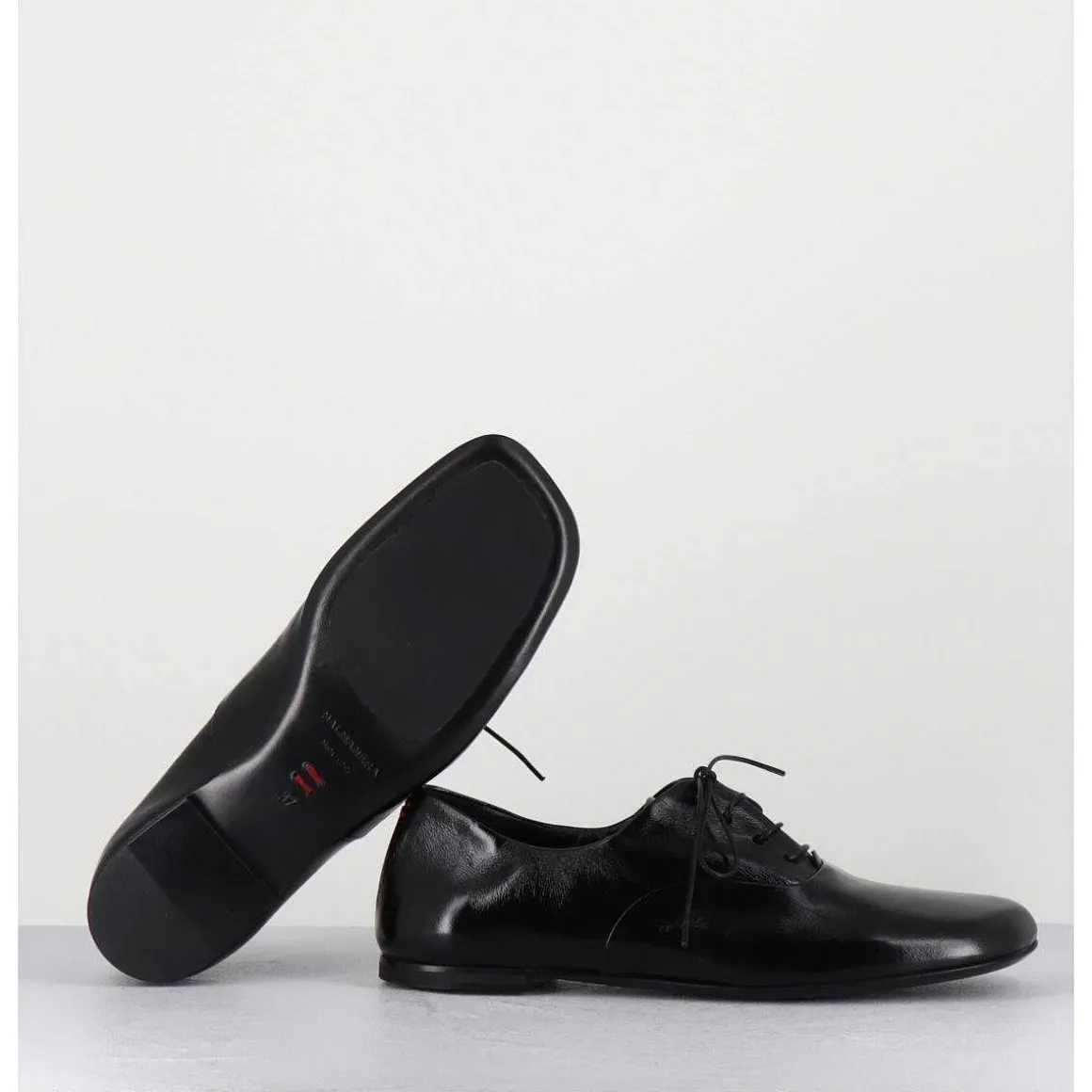 Derbies Plats En Cuir Souple Noir - Maya 04 Glaze Nero