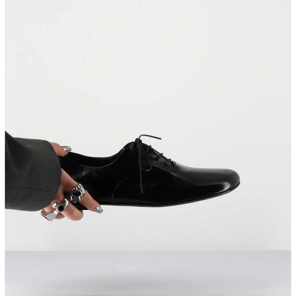 Derbies Plats En Cuir Souple Noir - Maya 04 Glaze Nero