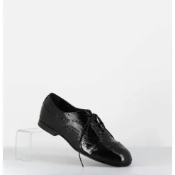 Derbies Plats En Cuir Vernis Souple Noir - 60364 Nappalak Nero