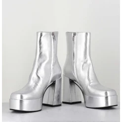 Disco Boots A Plateforme Cuir Argent - Care Argento