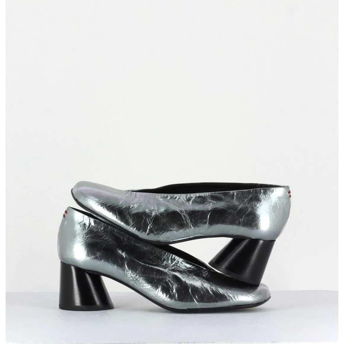 Escarpin En Cuir Froisse Metallise Argent - Odile01 Metal