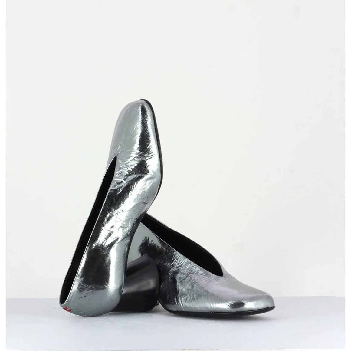 Escarpin En Cuir Froisse Metallise Argent - Odile01 Metal