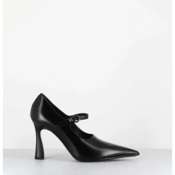 Escarpins A Bride Bout Pointu Talon Haut Cuir Noir - M6590 Splendid Nero