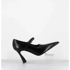 Escarpins A Bride Bout Pointu Talon Haut Cuir Noir - M6590 Splendid Nero