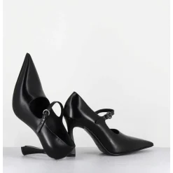 Escarpins A Bride Bout Pointu Talon Haut Cuir Noir - M6590 Splendid Nero