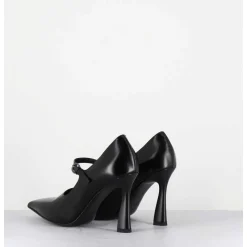 Escarpins A Bride Bout Pointu Talon Haut Cuir Noir - M6590 Splendid Nero