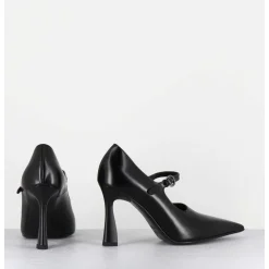 Escarpins A Bride Bout Pointu Talon Haut Cuir Noir - M6590 Splendid Nero