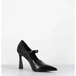 Escarpins A Bride Bout Pointu Talon Haut Cuir Noir - M6590 Splendid Nero