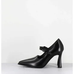 Escarpins A Bride Bout Pointu Talon Haut Cuir Noir - M6590 Splendid Nero