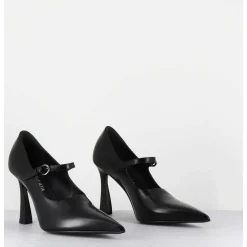 Escarpins A Bride Bout Pointu Talon Haut Cuir Noir - M6590 Splendid Nero