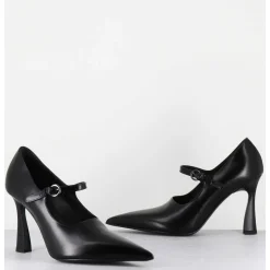 Escarpins A Bride Bout Pointu Talon Haut Cuir Noir - M6590 Splendid Nero