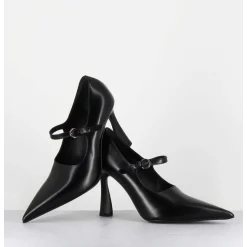 Escarpins A Bride Bout Pointu Talon Haut Cuir Noir - M6590 Splendid Nero