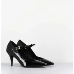 Escarpins A Bride Talon Fin En Cuir Vernis Noir - Gela2 Vernice Nera