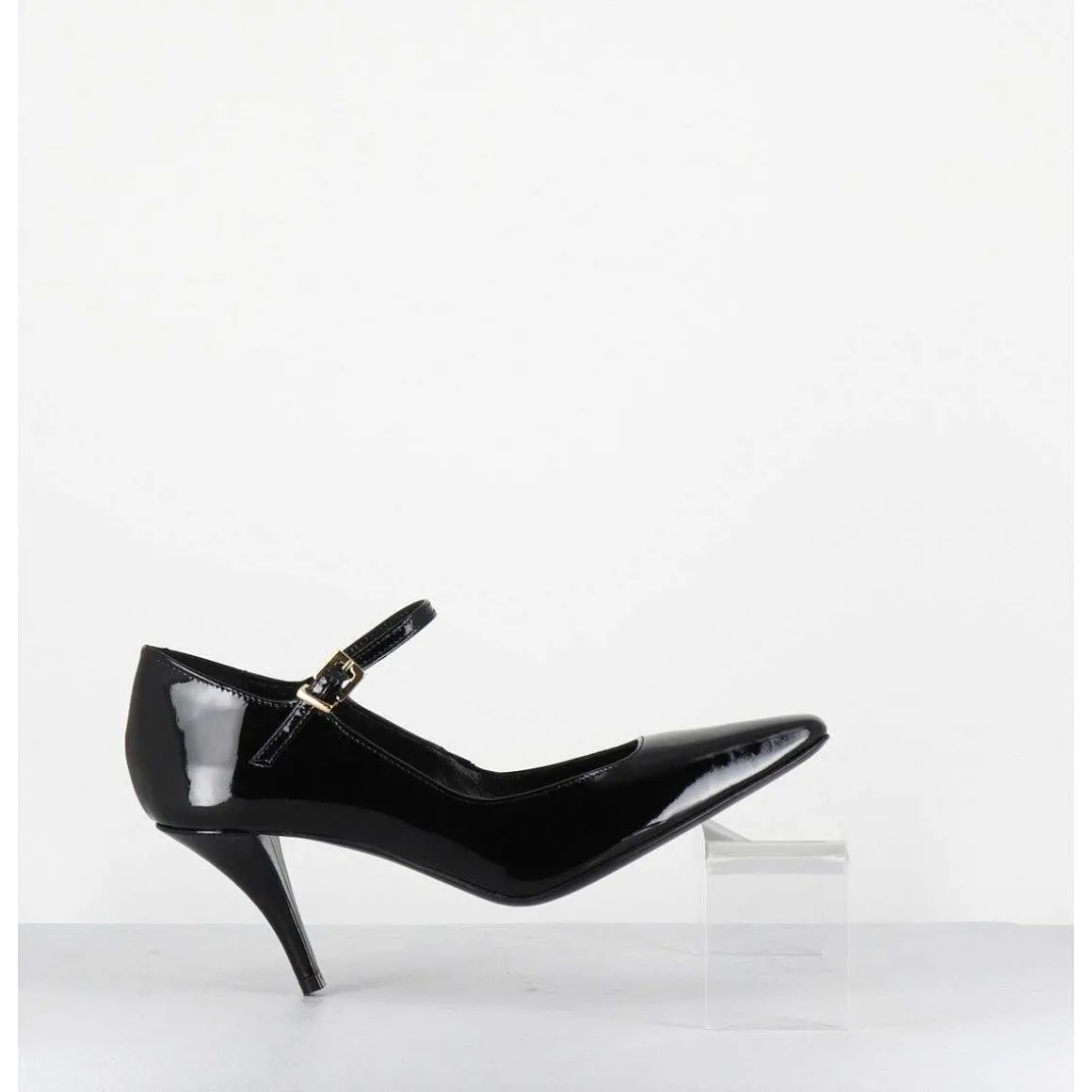 Escarpins A Bride Talon Fin En Cuir Vernis Noir - Gela2 Vernice Nera