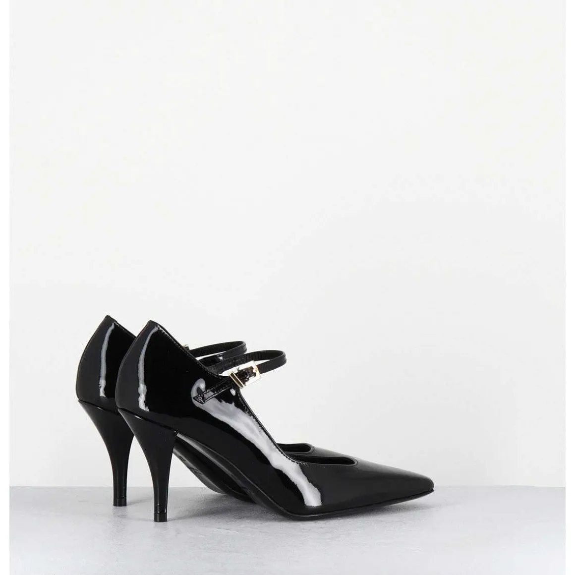 Escarpins A Bride Talon Fin En Cuir Vernis Noir - Gela2 Vernice Nera