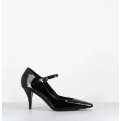 Escarpins A Bride Talon Fin En Cuir Vernis Noir - Gela2 Vernice Nera