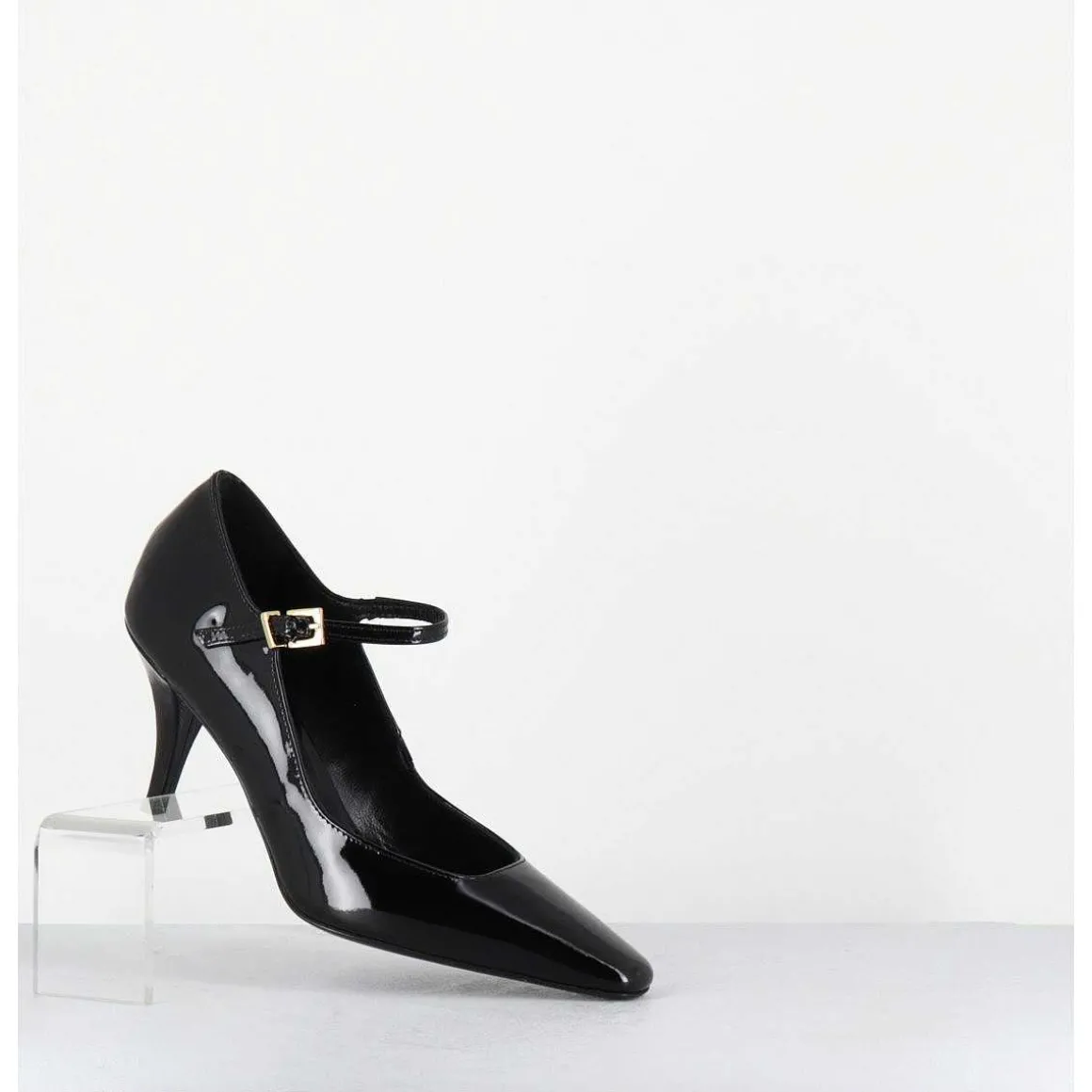 Escarpins A Bride Talon Fin En Cuir Vernis Noir - Gela2 Vernice Nera