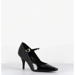Escarpins A Bride Talon Fin En Cuir Vernis Noir - Gela2 Vernice Nera