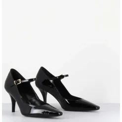 Escarpins A Bride Talon Fin En Cuir Vernis Noir - Gela2 Vernice Nera