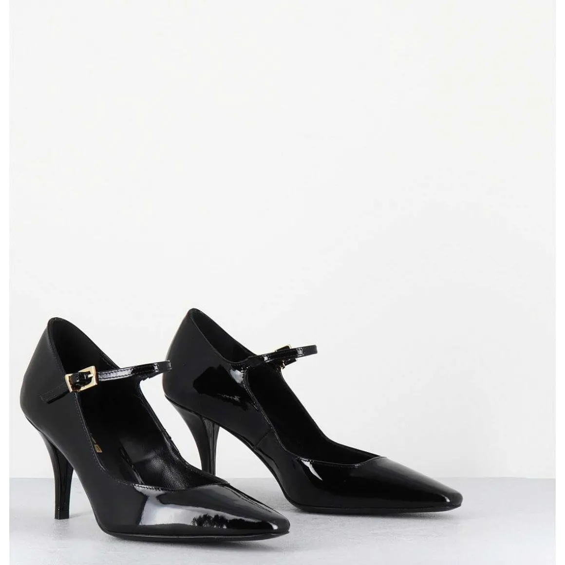 Escarpins A Bride Talon Fin En Cuir Vernis Noir - Gela2 Vernice Nera