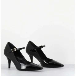 Escarpins A Bride Talon Fin En Cuir Vernis Noir - Gela2 Vernice Nera