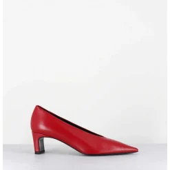Escarpins Bout Pointu Petit Talon En Cuir Rouge - Slide Rubin Cowhide