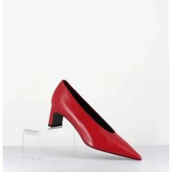 Escarpins Bout Pointu Petit Talon En Cuir Rouge - Slide Rubin Cowhide