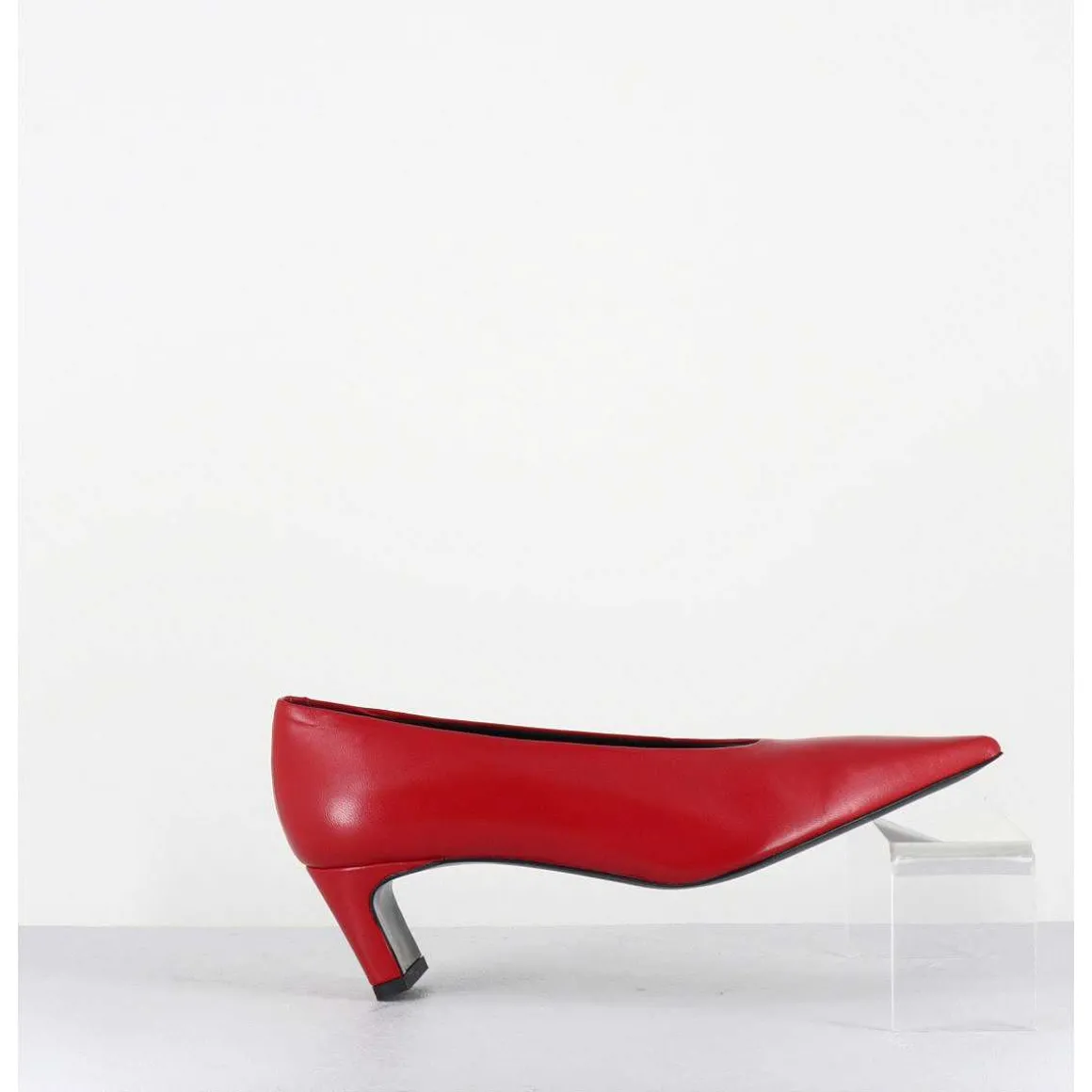 Escarpins Bout Pointu Petit Talon En Cuir Rouge - Slide Rubin Cowhide