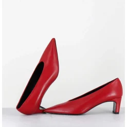 Escarpins Bout Pointu Petit Talon En Cuir Rouge - Slide Rubin Cowhide