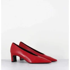 Escarpins Bout Pointu Petit Talon En Cuir Rouge - Slide Rubin Cowhide