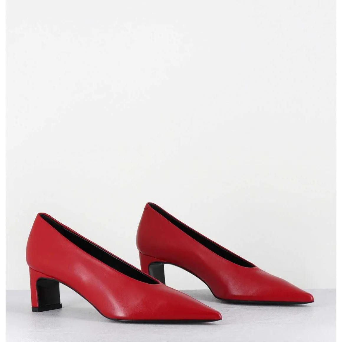 Escarpins Bout Pointu Petit Talon En Cuir Rouge - Slide Rubin Cowhide