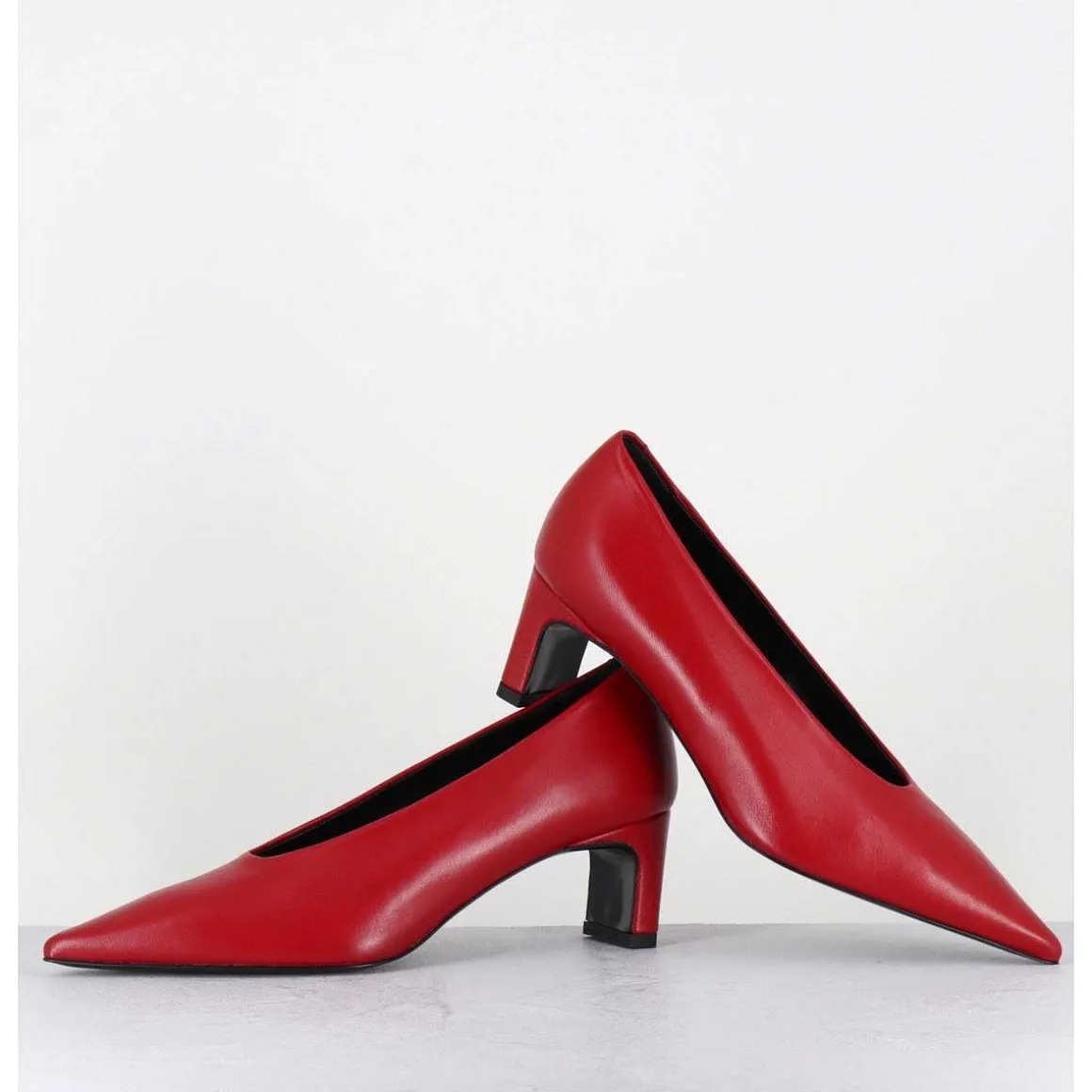 Escarpins Bout Pointu Petit Talon En Cuir Rouge - Slide Rubin Cowhide