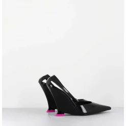 Escarpins Bout Pointu Vernis Noir Talon Compense Y2K -Clea Patent Black