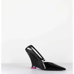 Escarpins Bout Pointu Vernis Noir Talon Compense Y2K -Clea Patent Black