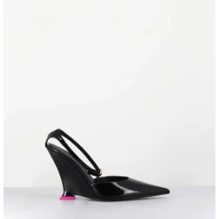 Escarpins Bout Pointu Vernis Noir Talon Compense Y2K -Clea Patent Black