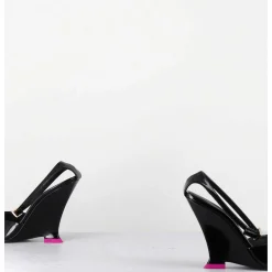 Escarpins Bout Pointu Vernis Noir Talon Compense Y2K -Clea Patent Black