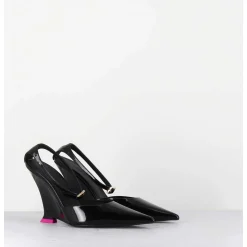 Escarpins Bout Pointu Vernis Noir Talon Compense Y2K -Clea Patent Black