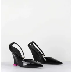 Escarpins Bout Pointu Vernis Noir Talon Compense Y2K -Clea Patent Black