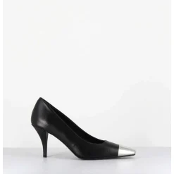 Escarpins En Cuir Noir Talon Fin Bout Argent - Kecha1 Nappa Nera