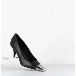 Escarpins En Cuir Noir Talon Fin Bout Argent - Kecha1 Nappa Nera