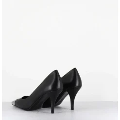 Escarpins En Cuir Noir Talon Fin Bout Argent - Kecha1 Nappa Nera
