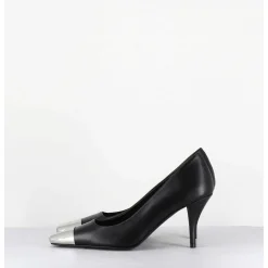 Escarpins En Cuir Noir Talon Fin Bout Argent - Kecha1 Nappa Nera