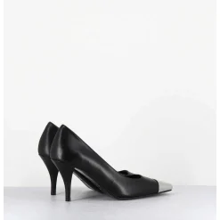 Escarpins En Cuir Noir Talon Fin Bout Argent - Kecha1 Nappa Nera