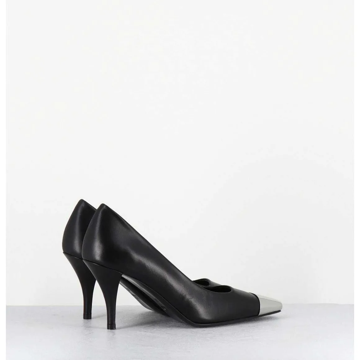 Escarpins En Cuir Noir Talon Fin Bout Argent - Kecha1 Nappa Nera