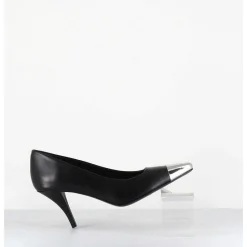 Escarpins En Cuir Noir Talon Fin Bout Argent - Kecha1 Nappa Nera