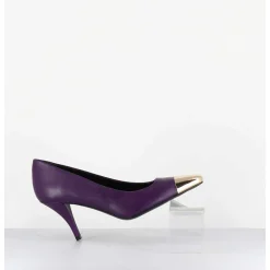Escarpins En Cuir Violet Talon Fin Bout Metal Or - Kecha2 Nappa Viola